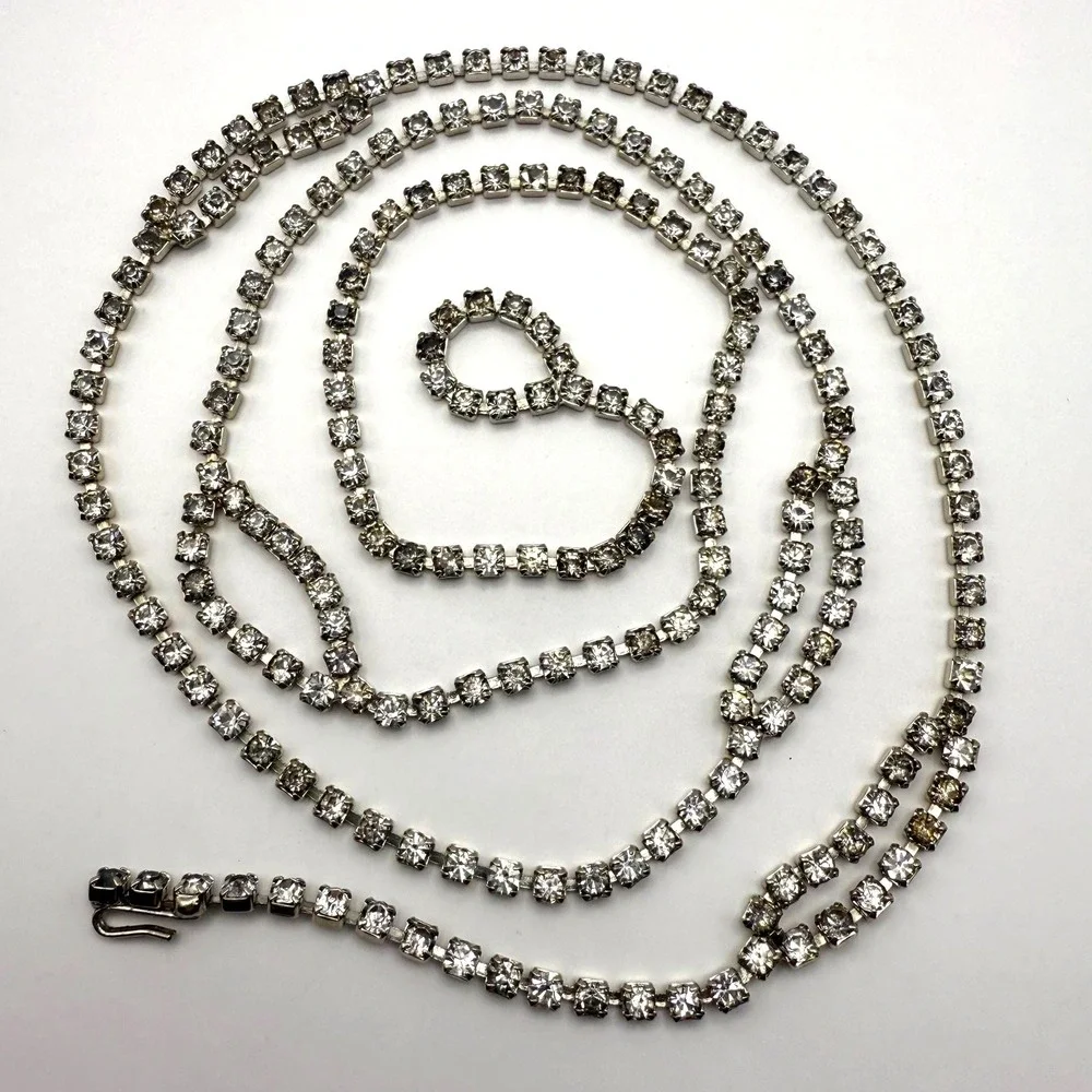 Vintage Long Rhinestone Necklace‎ or Belt – 40 Inch Glam Statement Jewelry